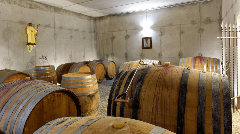 Im Fasskeller des Weinguts
